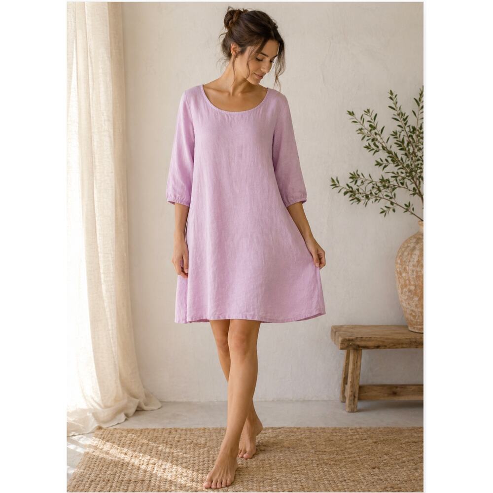 Bryn Walker Linen Dress Pink A-Line Tunic Pockets Small